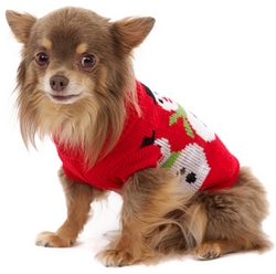 Pull rouge bonhommes de neige