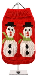 Pull rouge bonhommes de neige