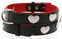 Collier en cuir noir et rouge S à XL