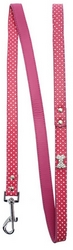 Laisse en cuir fuchsia à pois blancs S à L