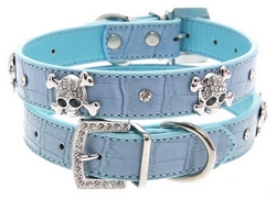 Collier en cuir bleu clair crocodile S à XL
