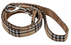Laisse en tissu rayée brun et beige