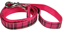 Laisse en tissu rayée rose