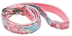 Laisse en tissu floral rose et bleu