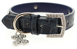 Collier en cuir bleu crocodile S à XL