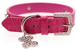 Collier en cuir fuchsia crocodile S à XL