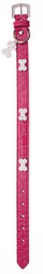 Collier en cuir fuchsia crocodile S à XL